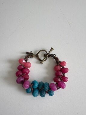 Fossil Pink and Teal Beaded Toggle Bracelet